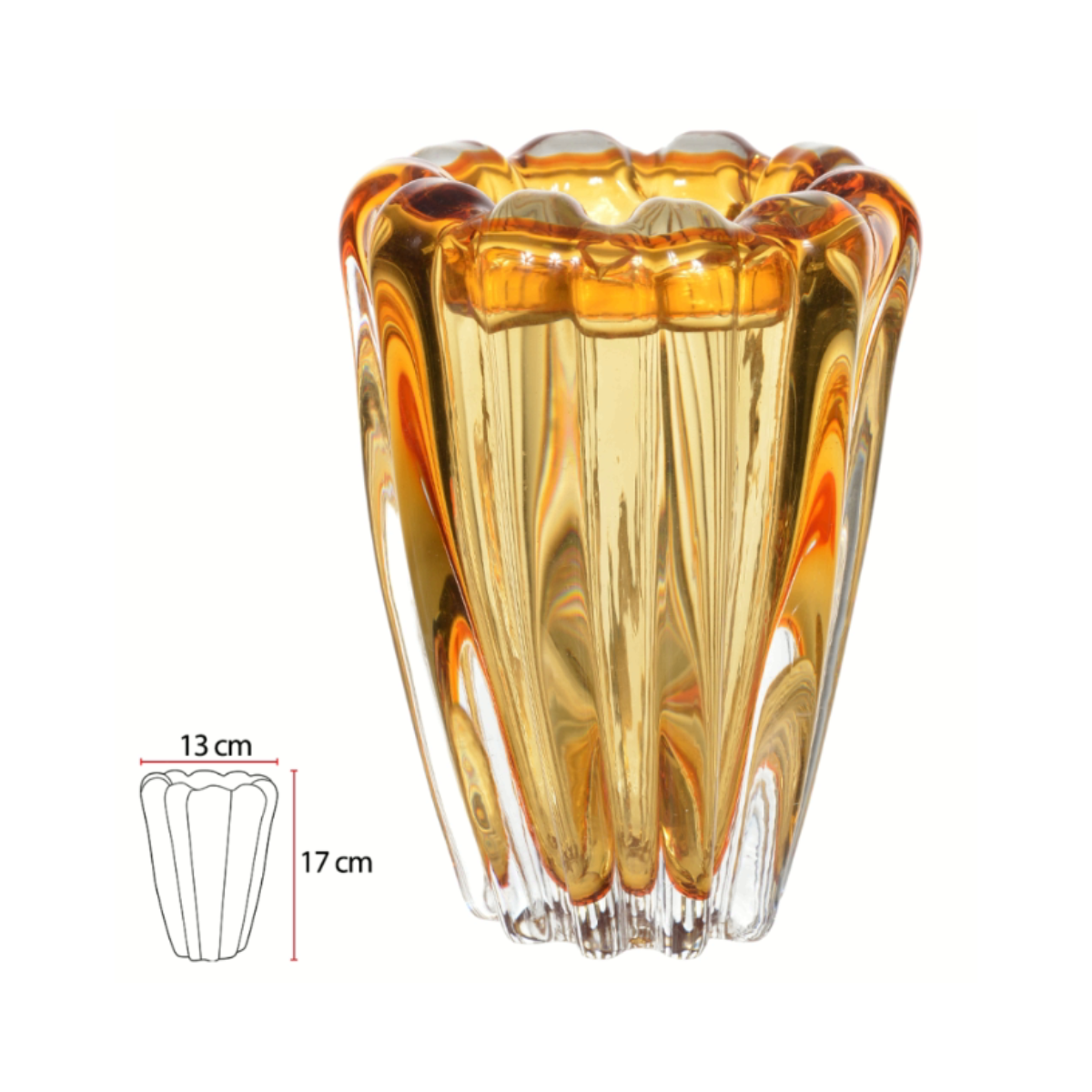 VASO DECORATIVO VIDRO TIPO MURANO (AMBAR) 17X13cm (FLORARTE) Vol. 1