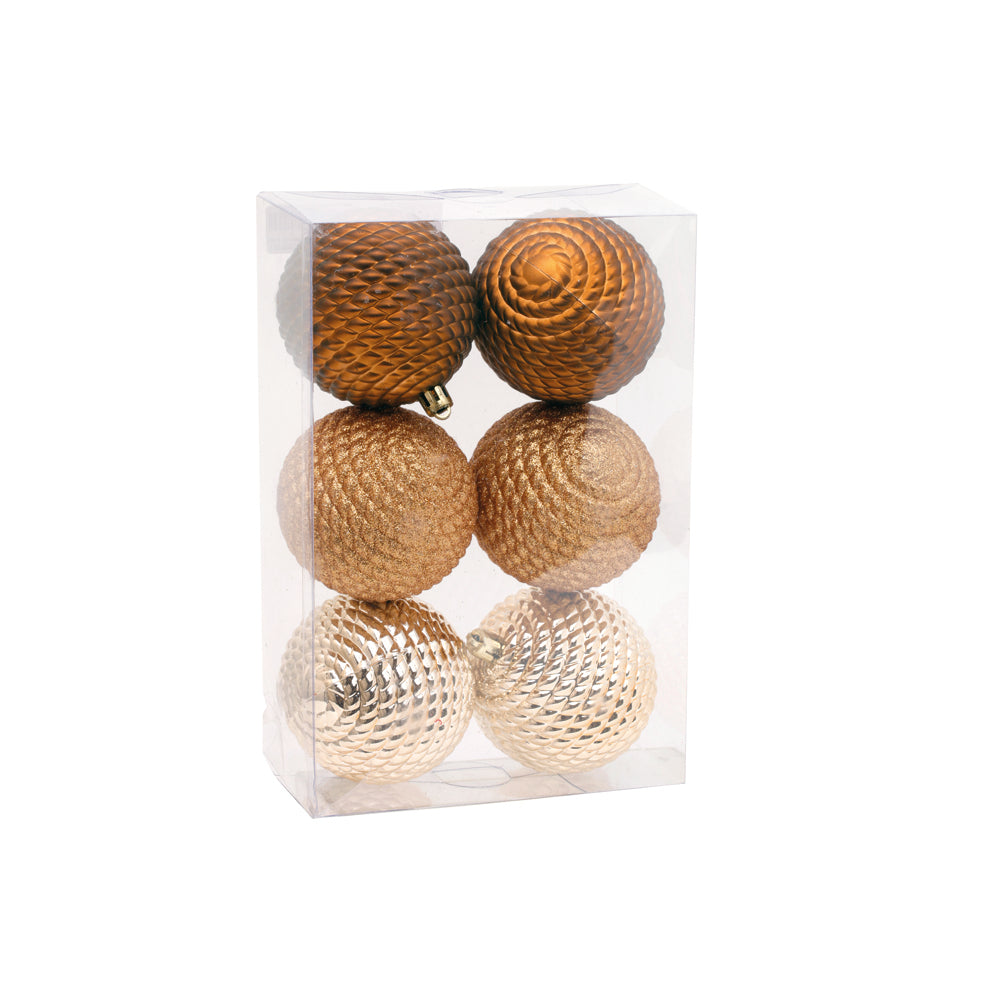 BOLAS DE ENFEITE DOURADO/MARROM 8CM JOGO COM 6 PEÇAS