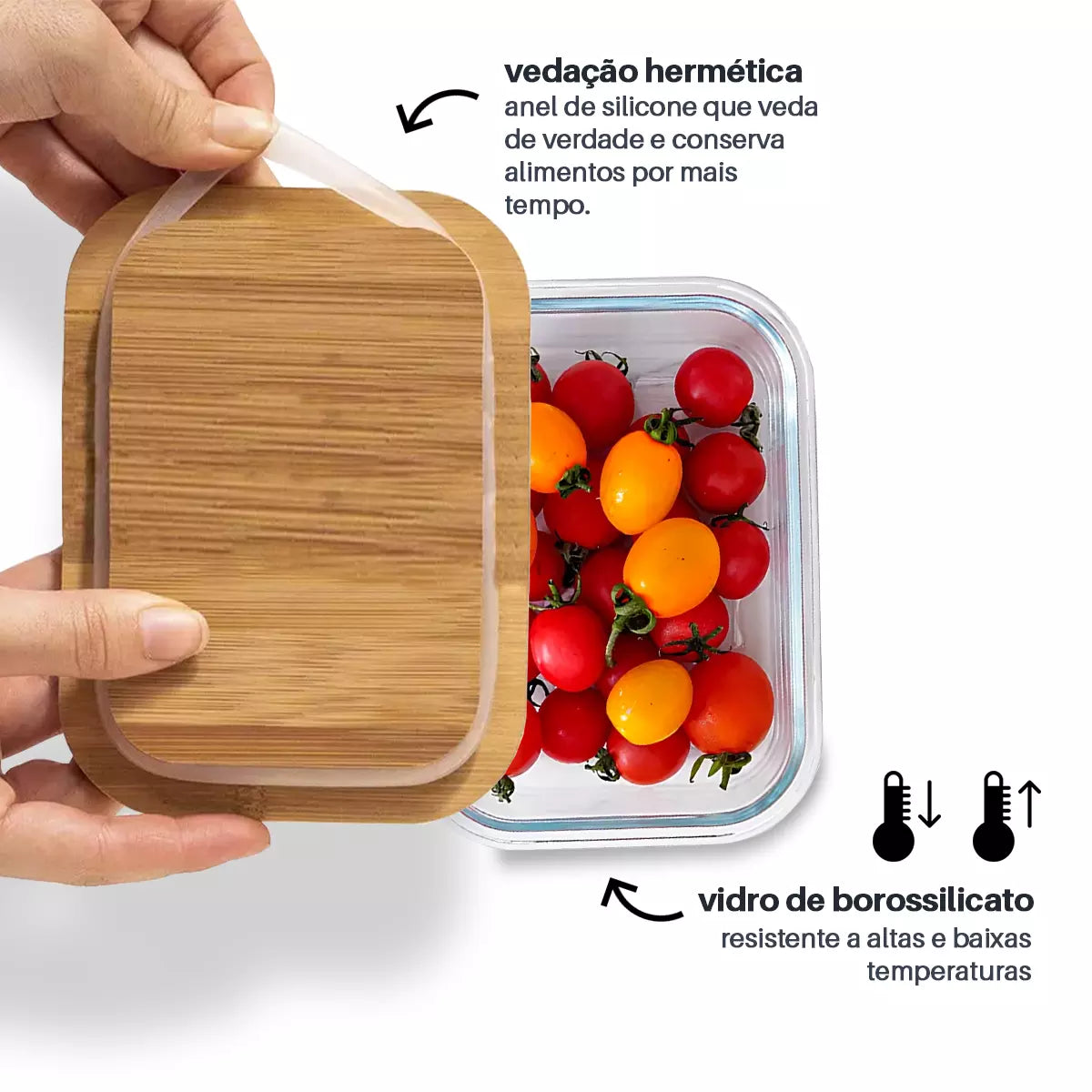 POTE HERMÉTICO DE VIDRO COM TAMPA DE BAMBU 660ML