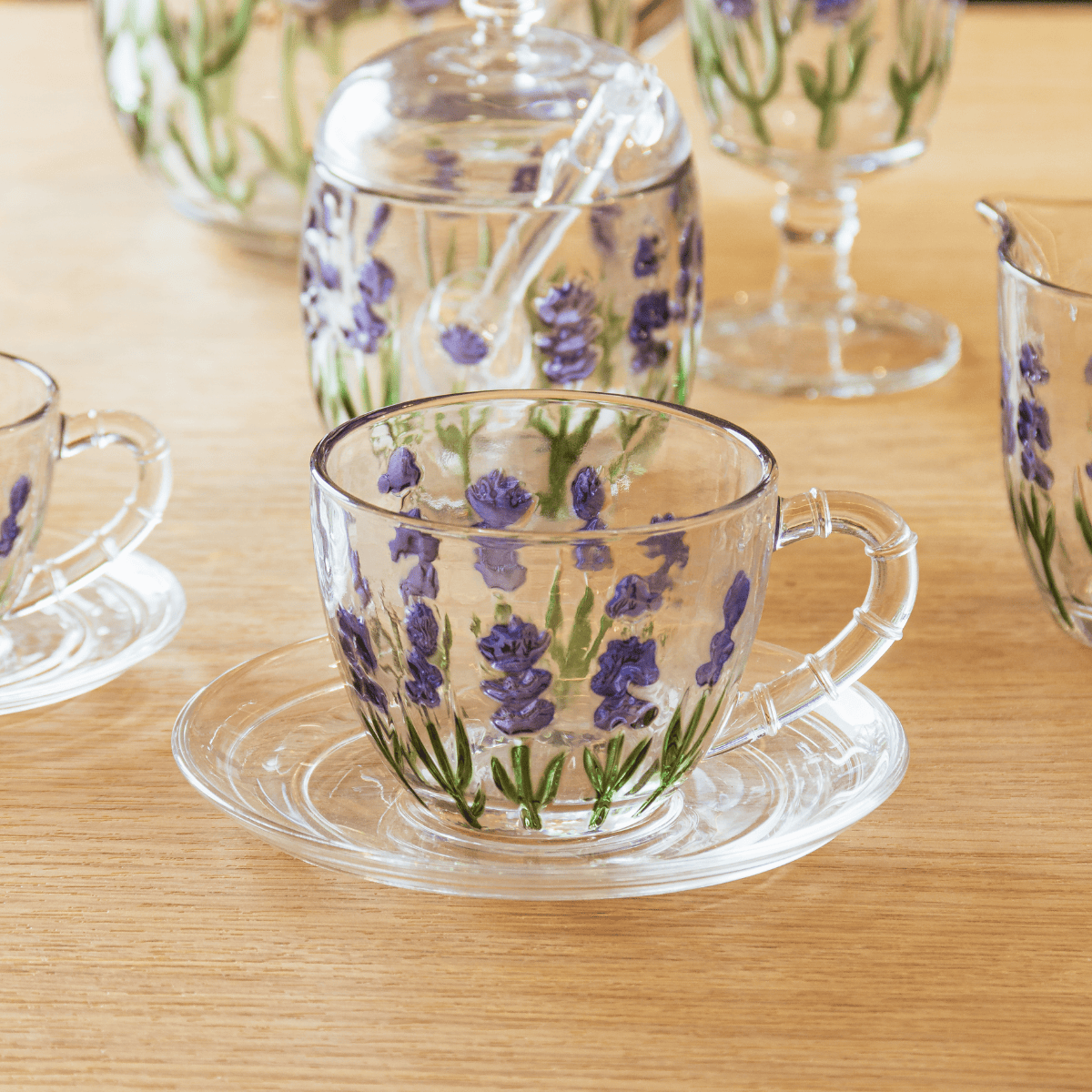XICARA DE CHA COM PIRES LAVANDA HAND PAINTING 220ML CRISTAL