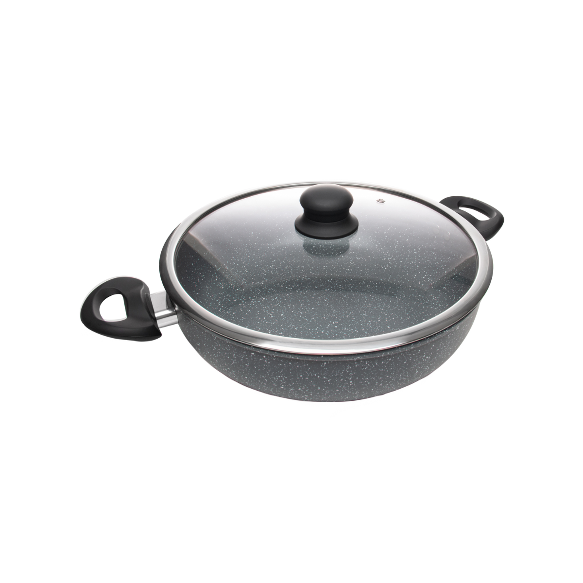 WOK DE INDUCAO COM TAMPA DE VIDRO E ALUMINIO COM REVESTIMENTO CERAMICO - 28CM - GRANILITE CINZA