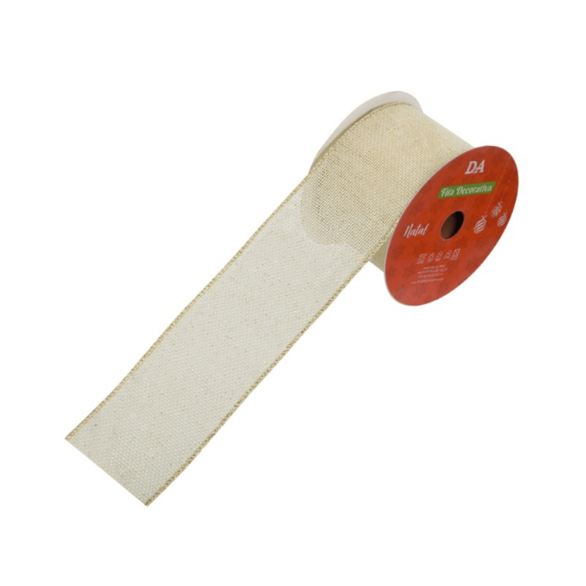 FITA ARAMADA JUTA GLITTER COM COSTURA BRANCO DOURADO - 9,14M