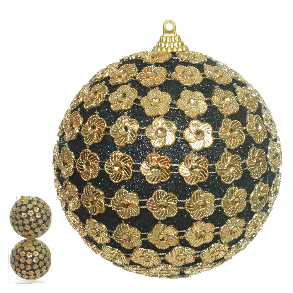 BOLA DECORADA 10CM 2 UNIDADES PRETO/DOURADO