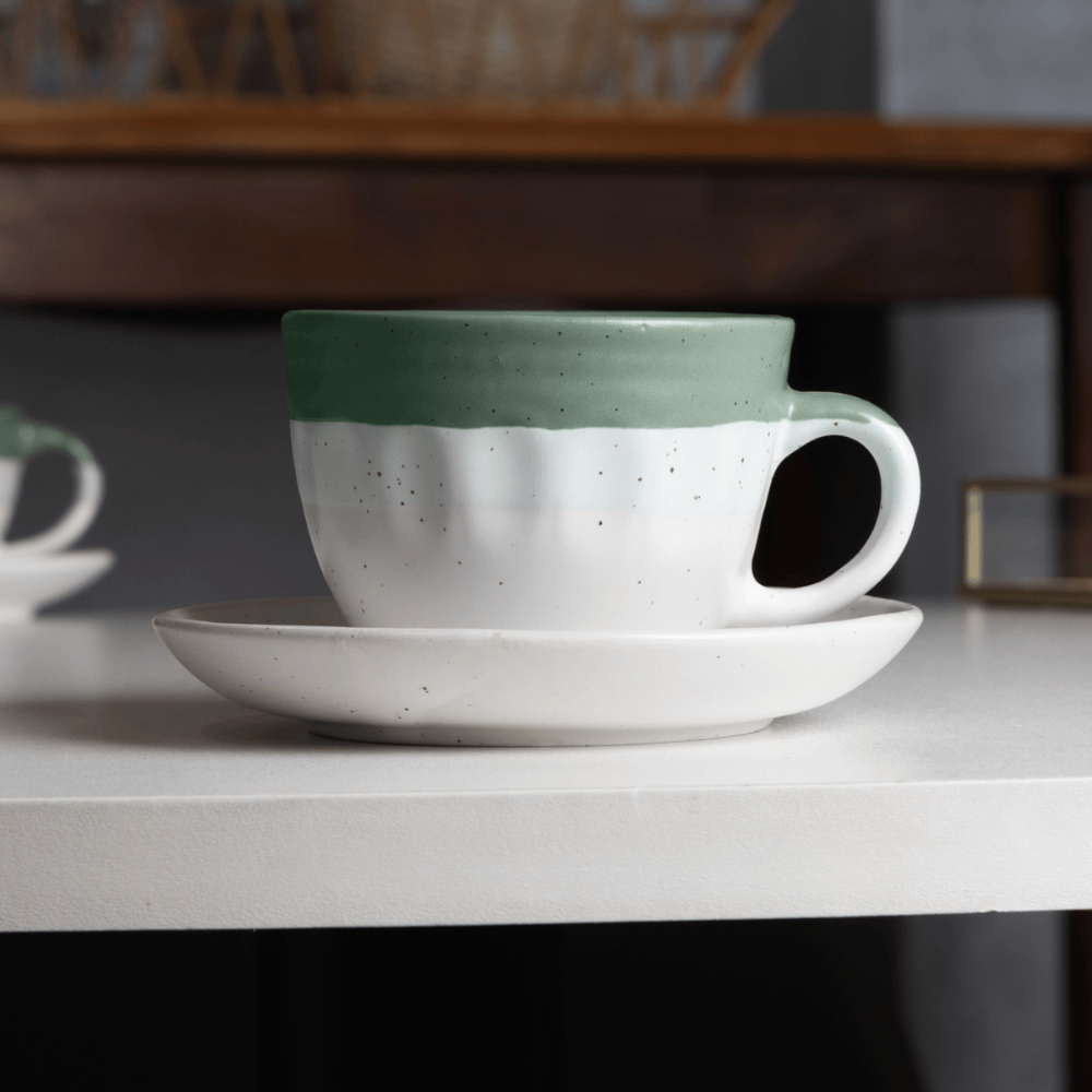 CONJUNTO 4 XICARAS DE CHA COM PIRES OMBRE VERDE CERAMICA – 210ML