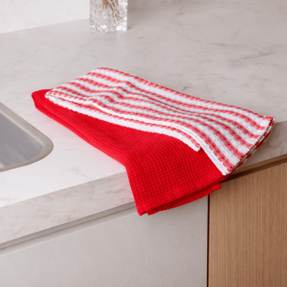 CONJUNTO DE 2 PANOS DE PRATO VERONA VERMELHO E BRANCO – 60CM X 40CM