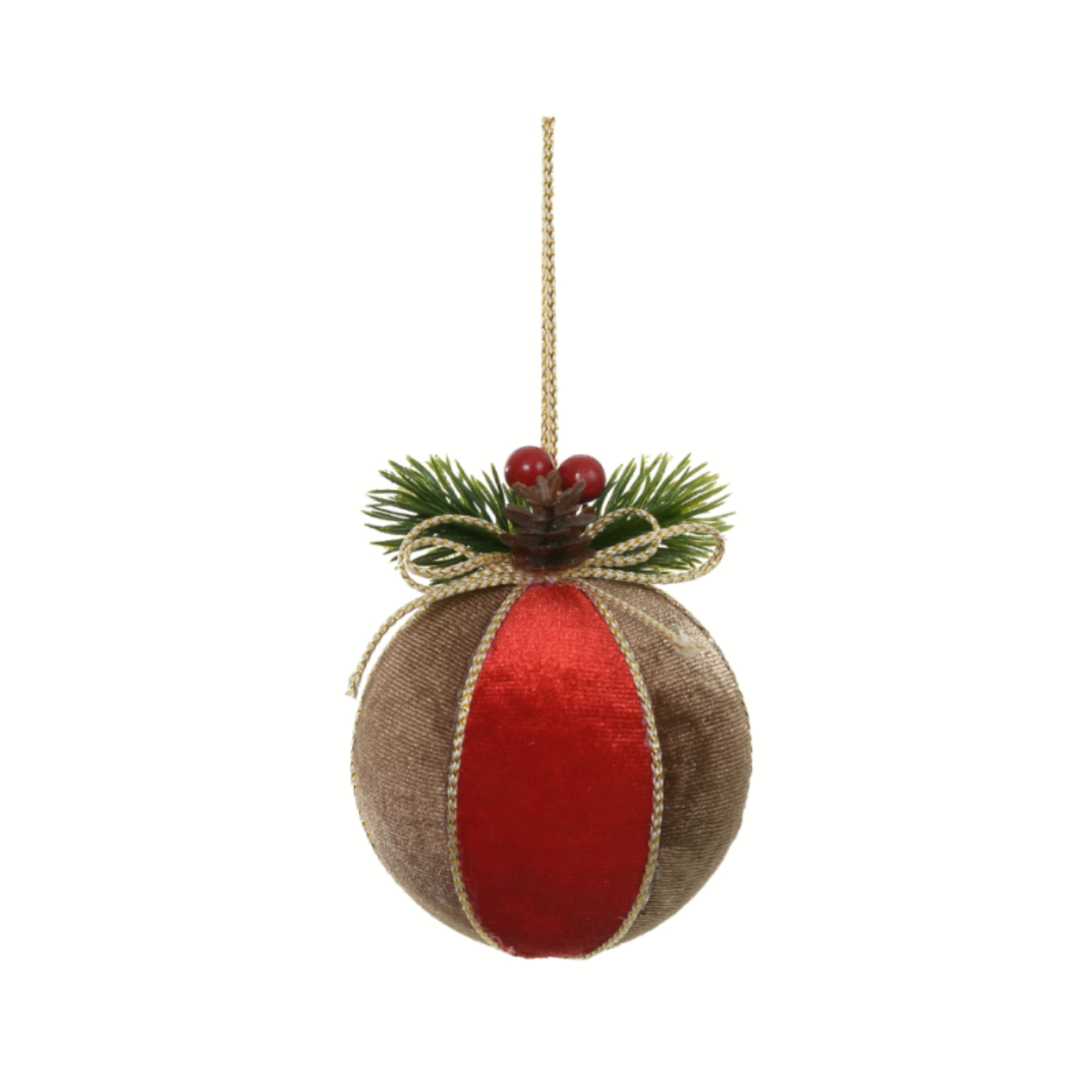 BOLA DECORADA NATAL VERMELHO E MARROM 8CM