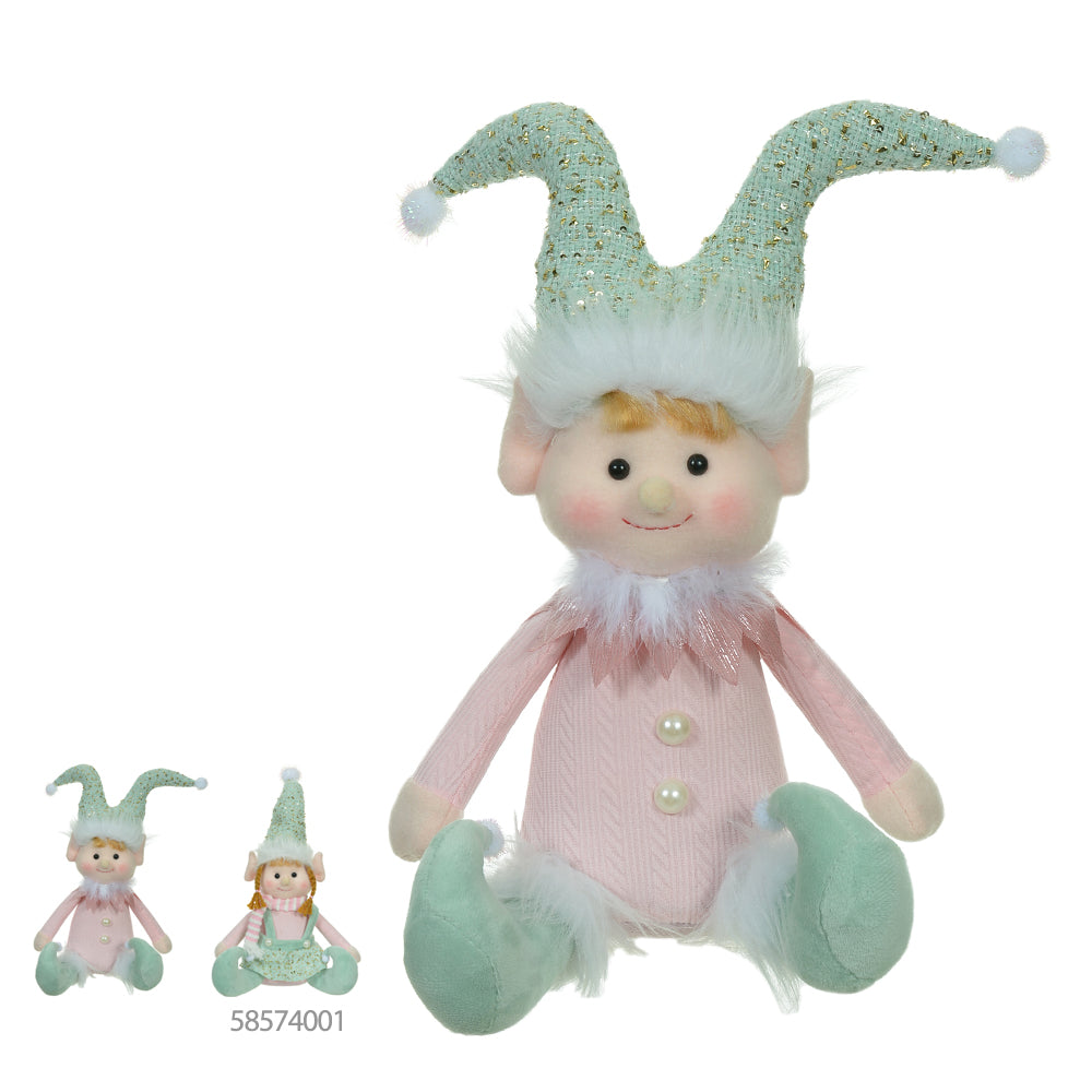 ELFO SENTADO VERDE E ROSA 30CM
