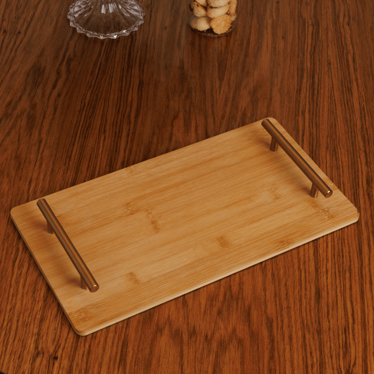 BANDEJA DE BAMBU ALCA DE METAL SEATTLE - 39CM X 21CM