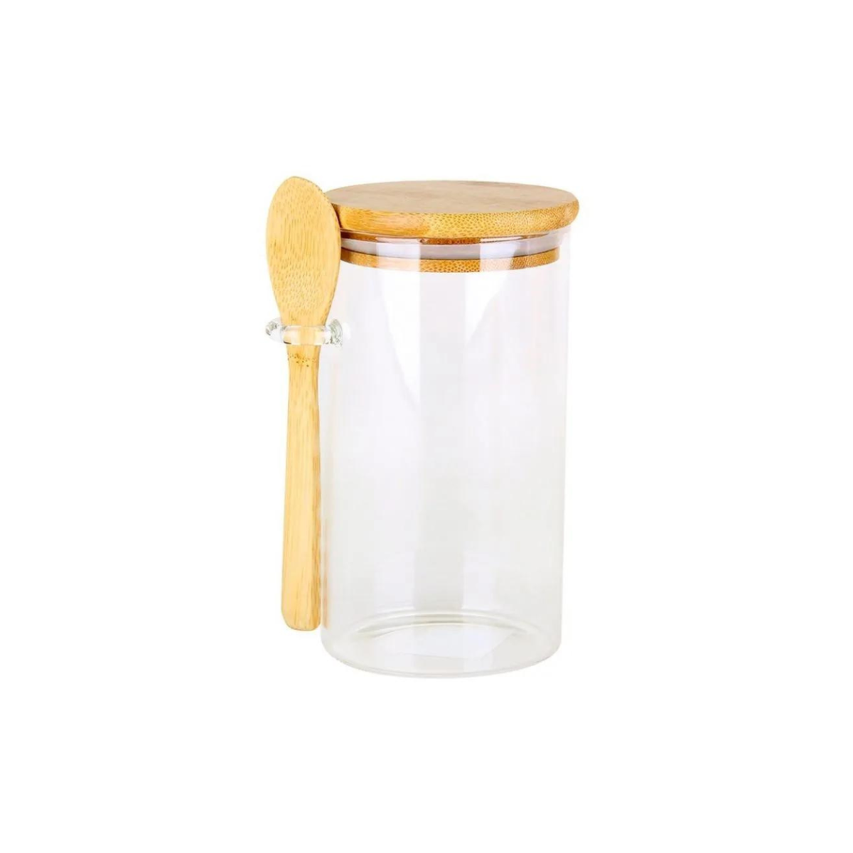 POTE DE VIDRO COM TAMPA E COLHER DE BAMBU REDONDO - 245ML