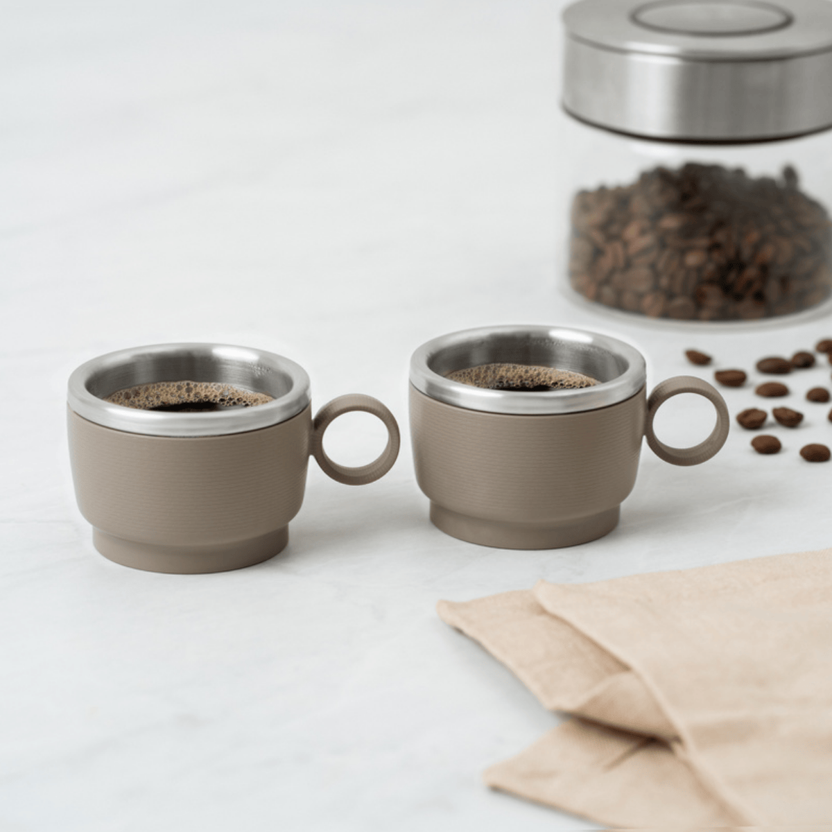CONJUNTO DE 2 XICARAS - ABS/ACO INOX CINZA - 80ml