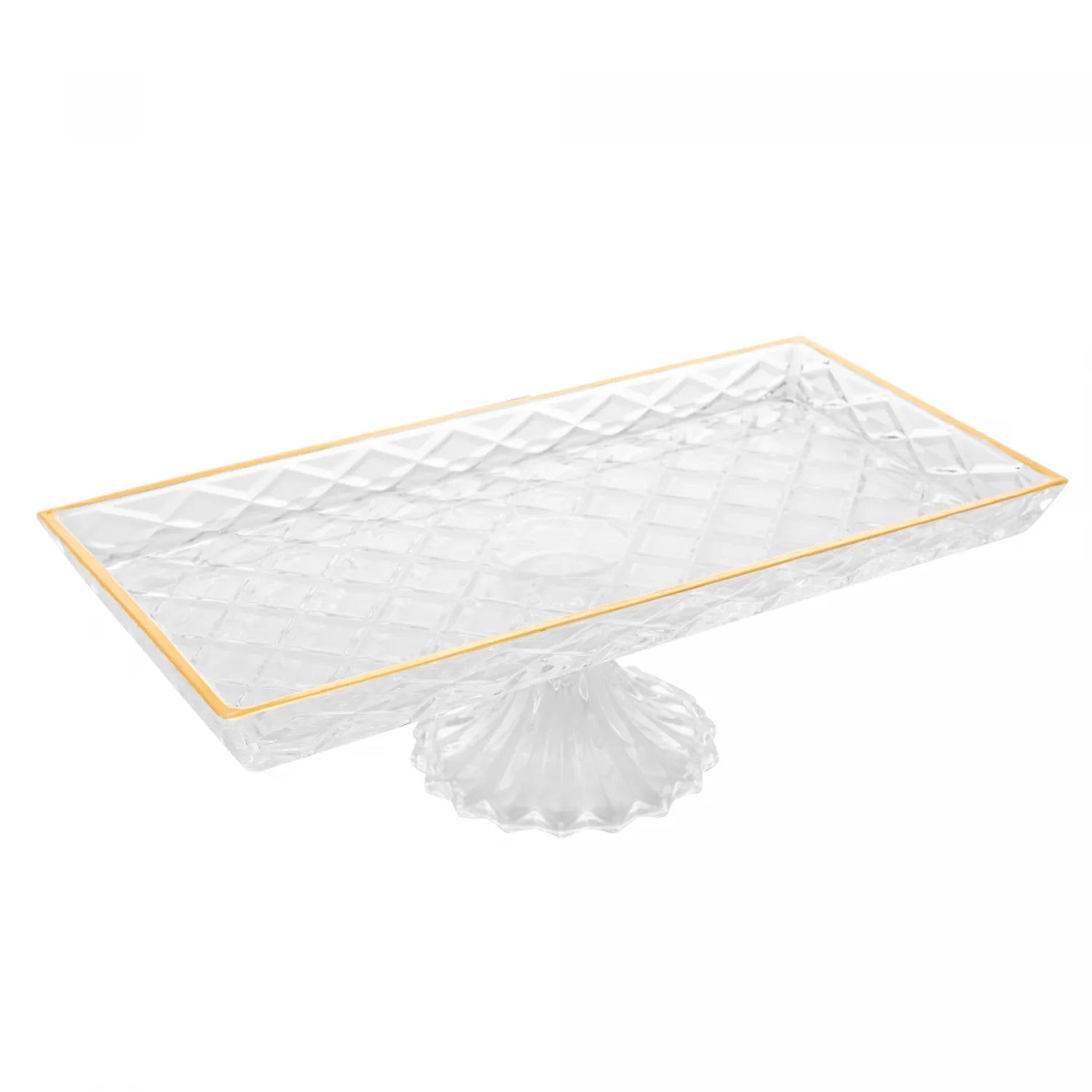 TRAVESSA PARA SERVIR DE CRISTAL (DE CHUMBO) COM PÉ E FIO DE OURO DELI DIAMOND