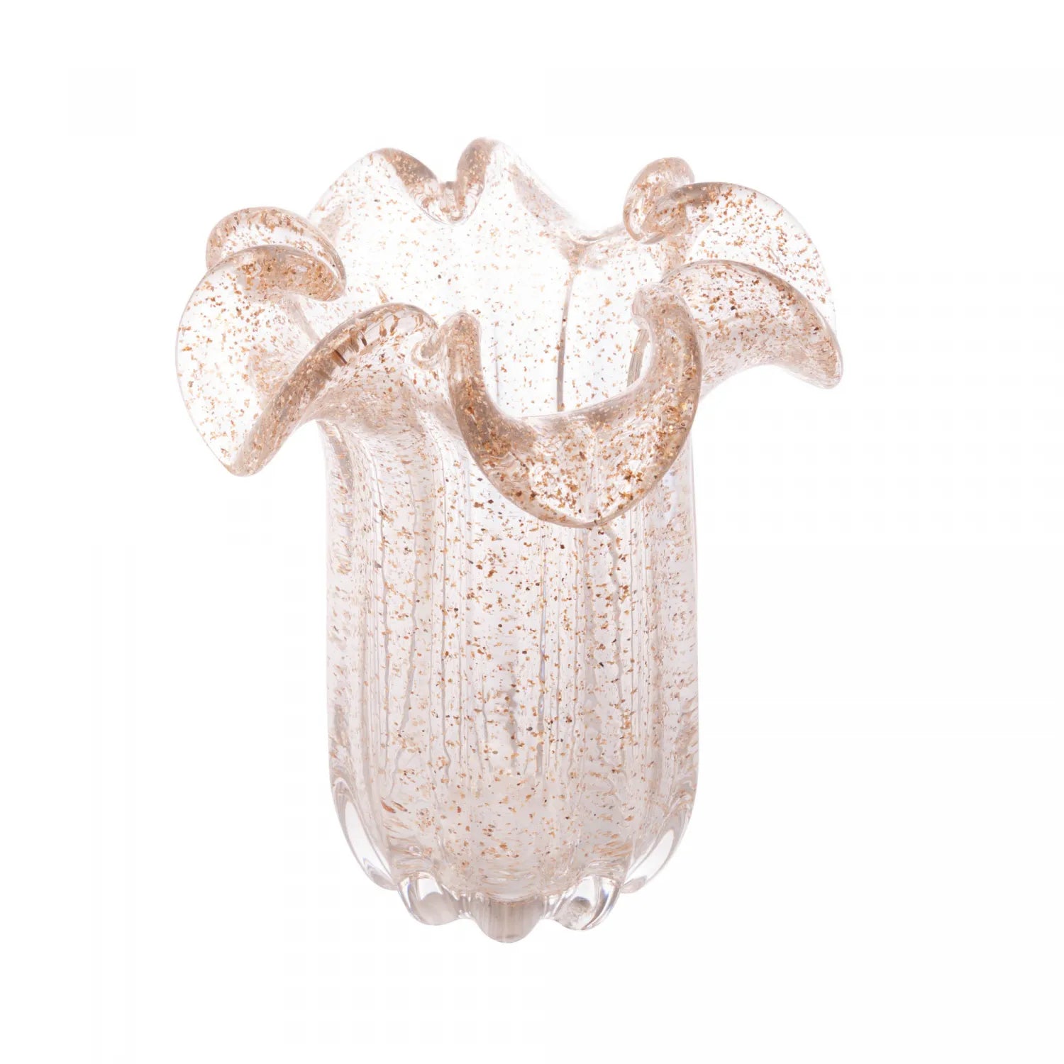VASO DE VIDRO ITALY TRANSPARENTE E DOURADO
