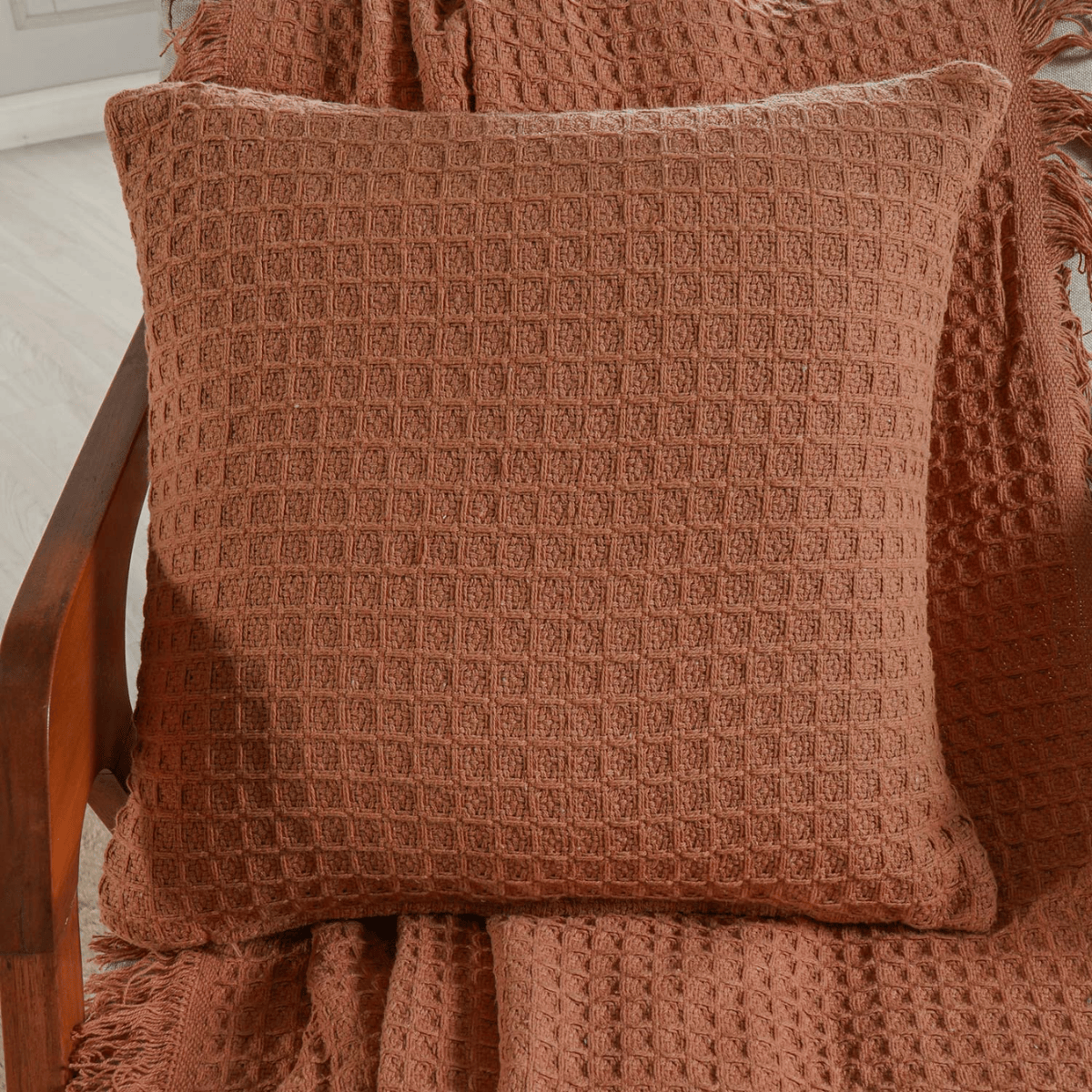 CAPA DE ALMOFADA WAFFLE 45CM X 45CM TERRACOTA