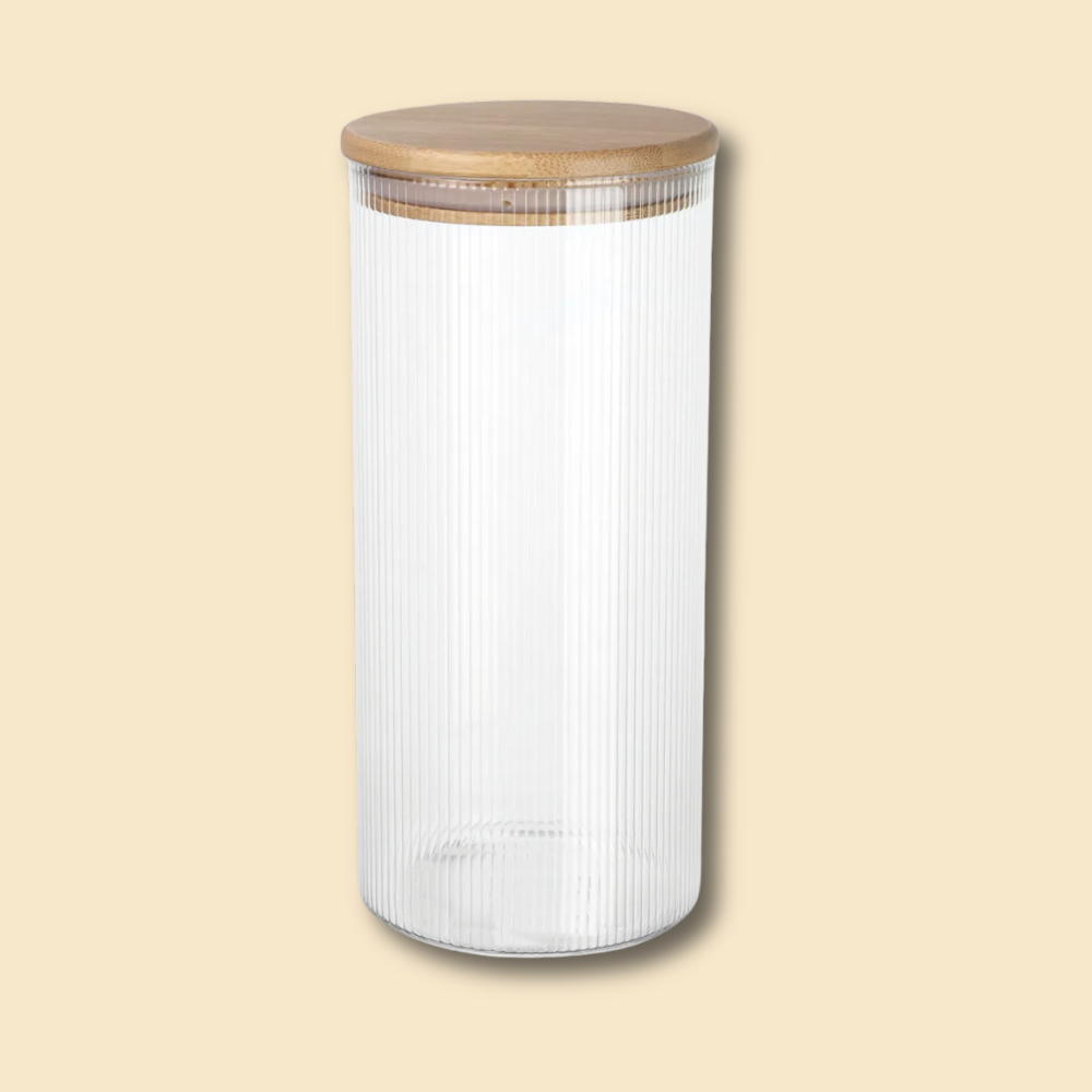 POTE HERMETICO BOROSSILICATO LISTRADO COM TAMPA DE BAMBU - 1,4L