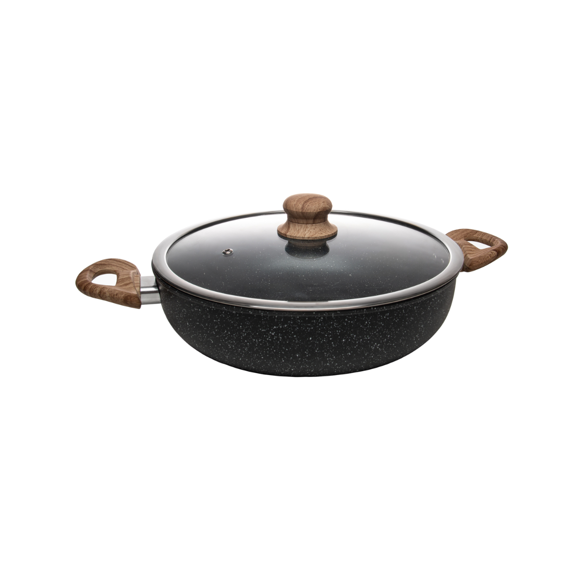 WOK DE INDUCAO COM TAMPA DE VIDRO E ALUMINIO COM REVESTIMENTO CERAMICO - 28CM - GRANILITE PRETA