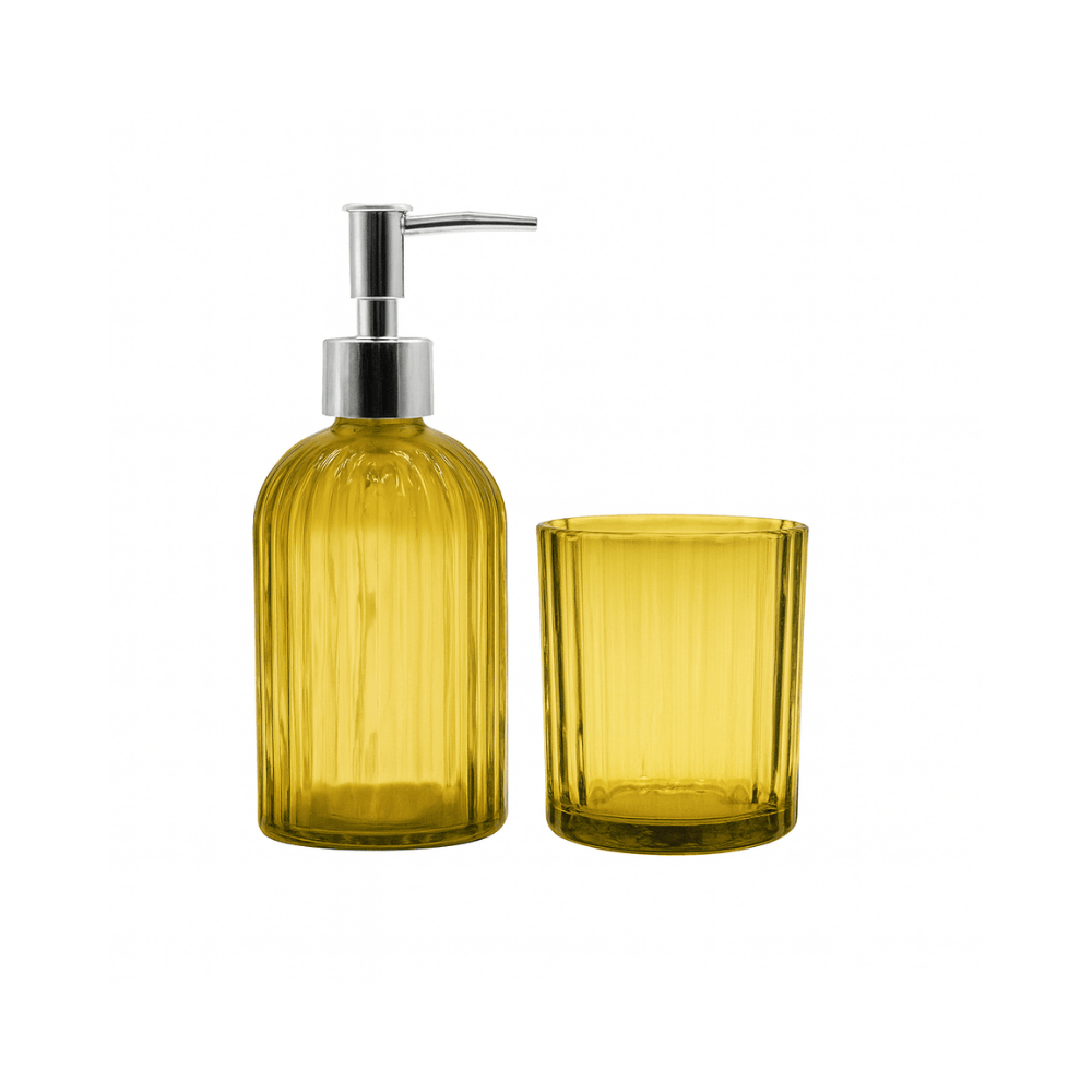 KIT PARA BANHEIRO 2 PECAS VIDRO AMARELO 420/300ML - CM24