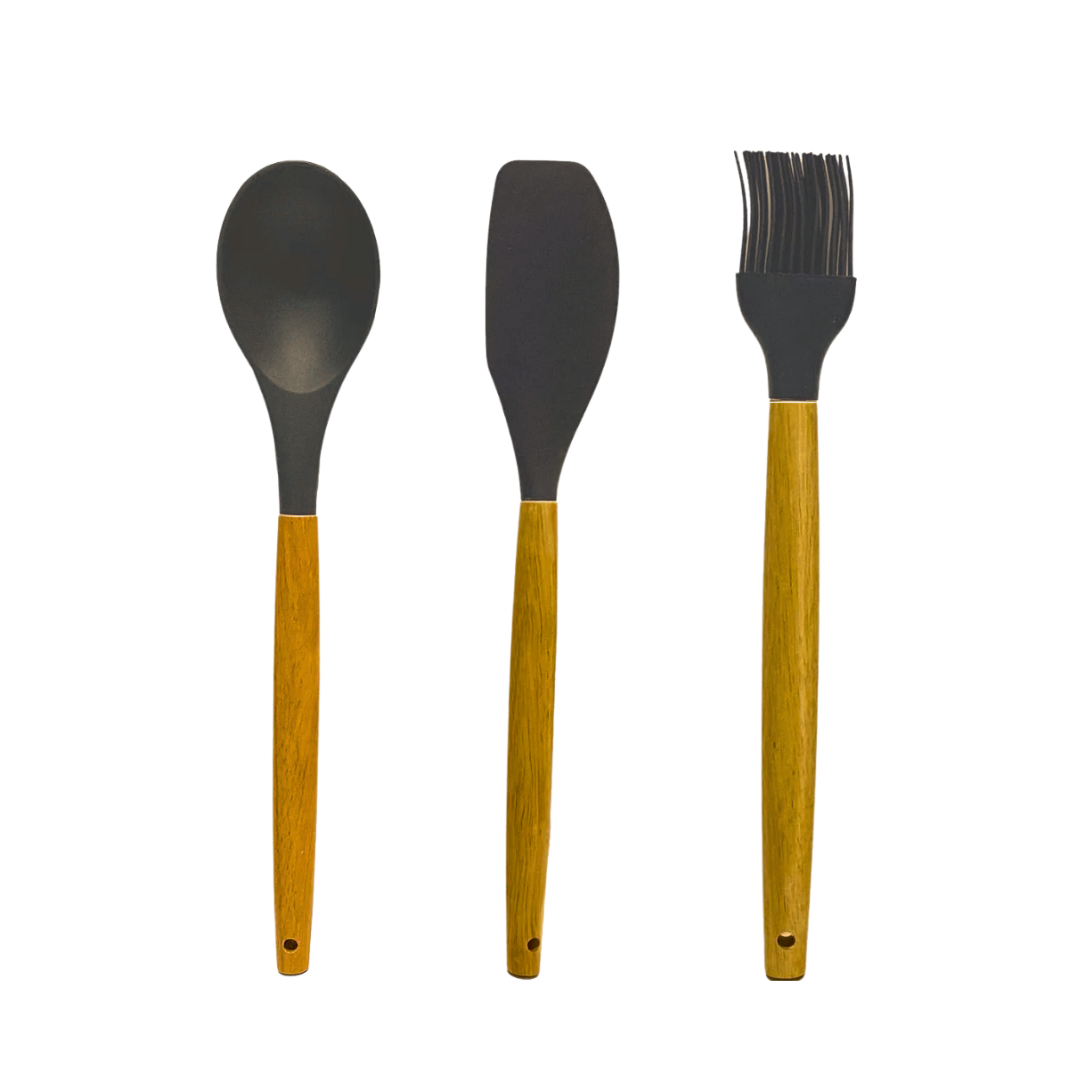 KIT ESPATULAS DE COZINHA - 3 PECAS SILICONE/MADEIRA 32CM