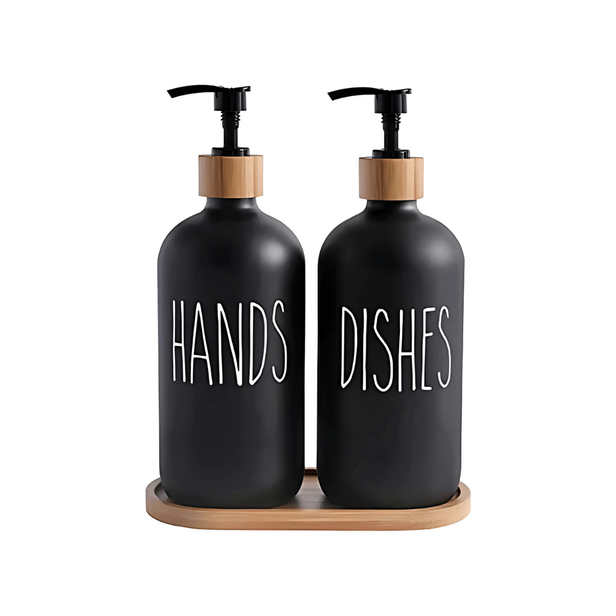 KIT PORTA SABONETE LIQUIDO DE VIDRO COM BANDEJA SORTIDO