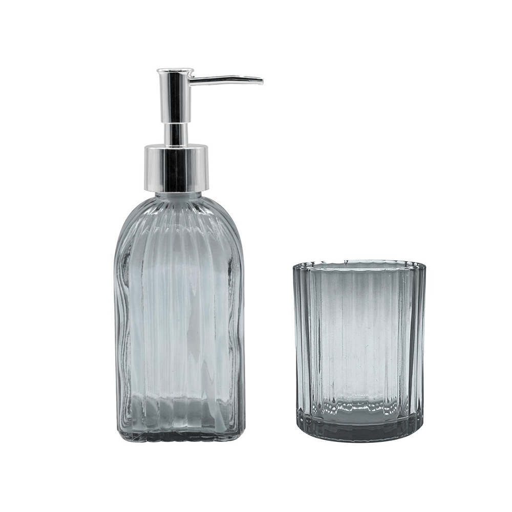 KIT PARA BANHEIRO 2 PECAS VIDRO CINZA 400/300ML - CM24