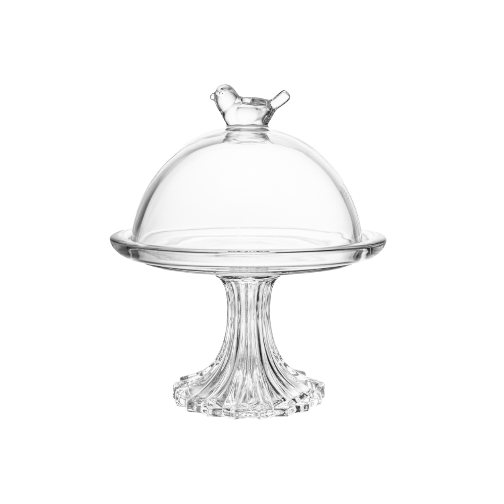 PRATO PARA DOCE COM PE E TAMPA BIRD CRISTAL - 15CM X 18CM