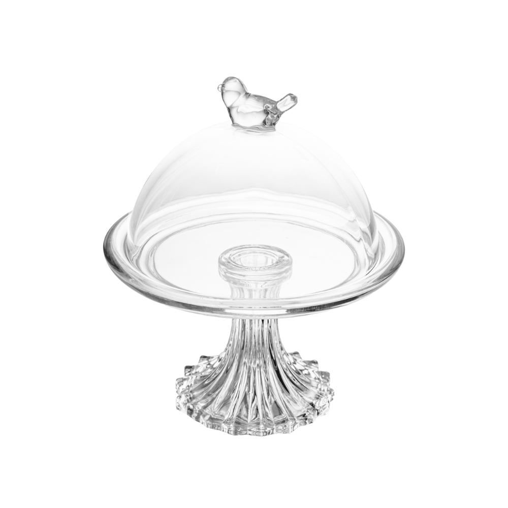 PRATO PARA DOCE COM PE E TAMPA BIRD CRISTAL - 15CM X 18CM