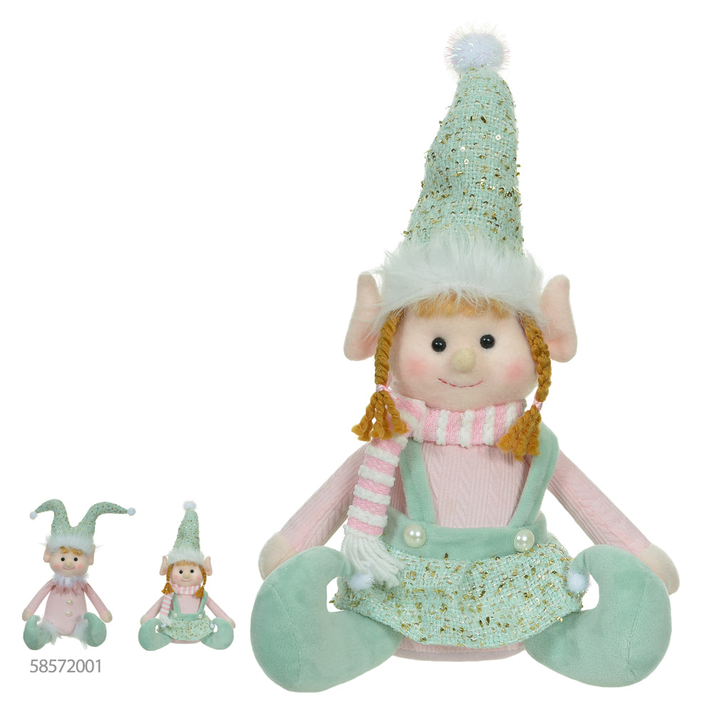 ELFO SENTADO VERDE E ROSA 30CM