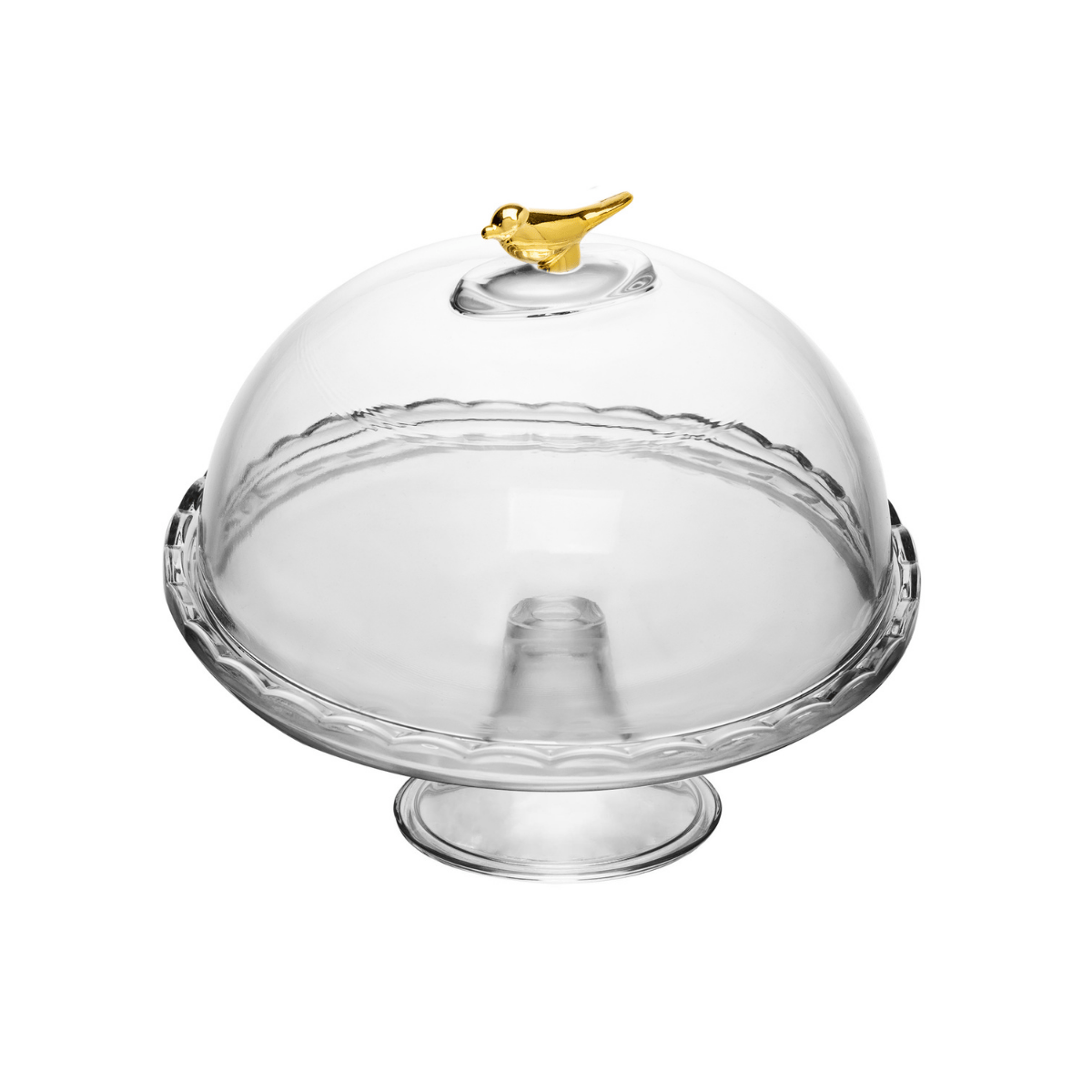 PRATO COM PE E TAMPA GOLDEN BIRD CRISTAL