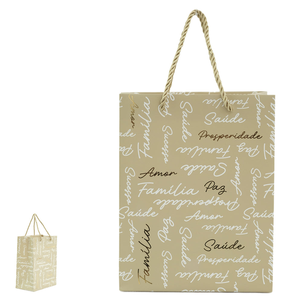 SACOLA DE PRESENTE DESEJOS BRANCO E DOURADO