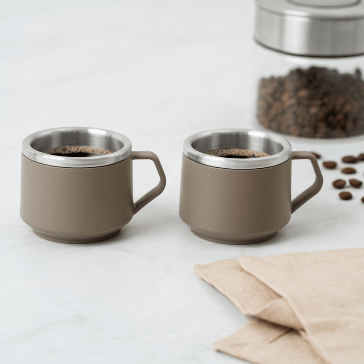 CONJUNTO DE 2 XICARAS - ABS/ACO INOX GRAY - 80ml