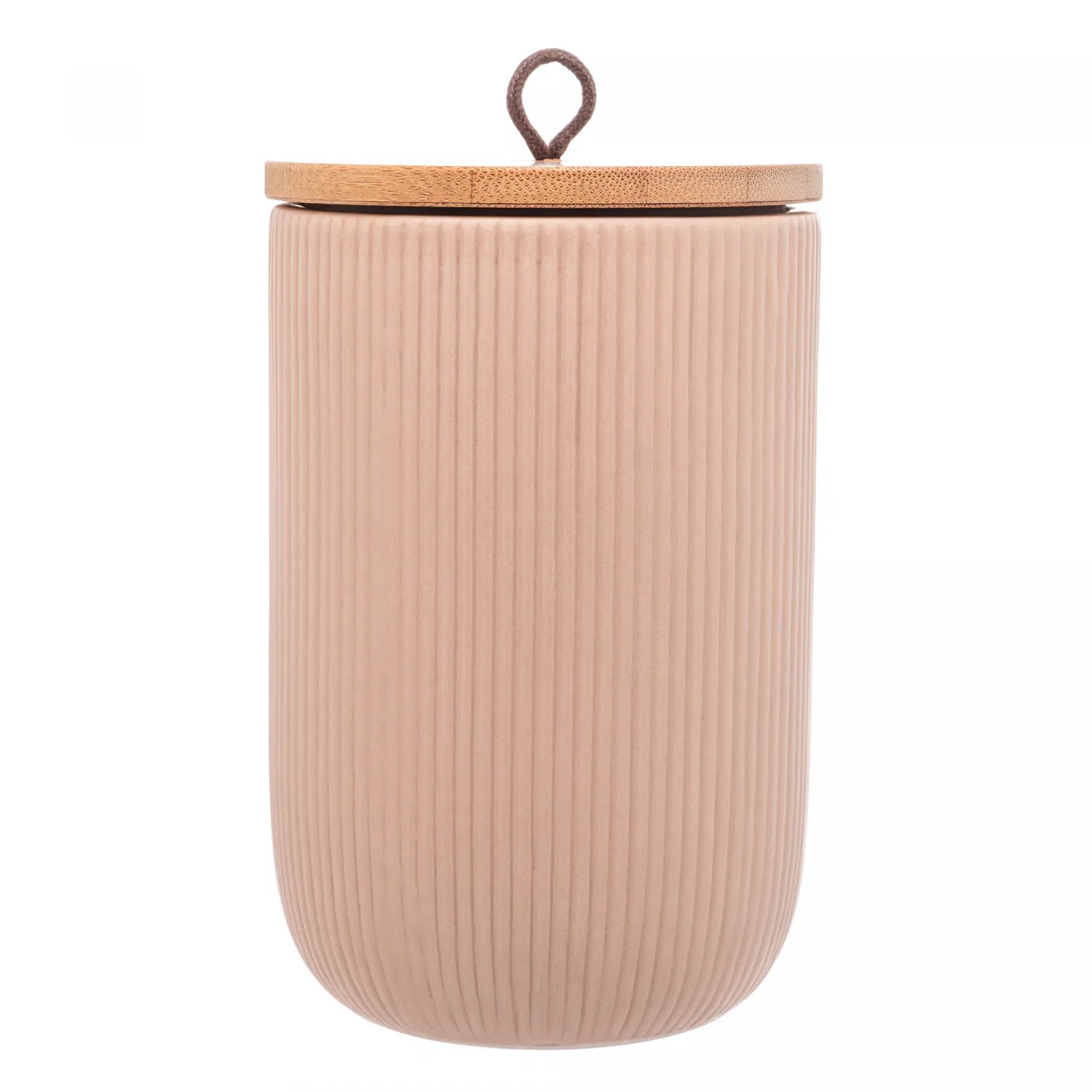 POTICHE DECORATIVO DE CERAMICA COM TAMPA DE BAMBU LINES BEGE