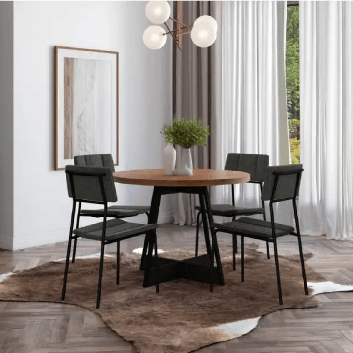 CADEIRA LOU 1742 – PRETO/TECIDO LINHO GRAFITE E COURINO PRETO