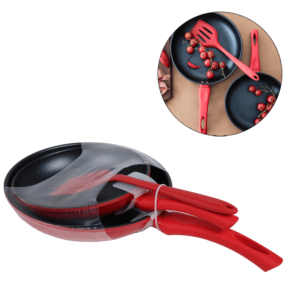 KIT 2 FRiGIDEIRAS REVESITMENTO NANOCERAMICO VERMELHAS DE 20CM E 24CM E ESPÁTULA DE SILICONE