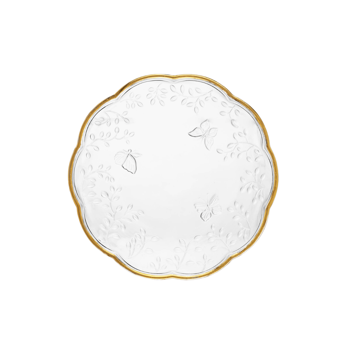 PRATO RASO NEW BUTTERFLY COM FIO DE OURO 26,5CM X 27CM X 2CM CRISTAL ECOLOGICO