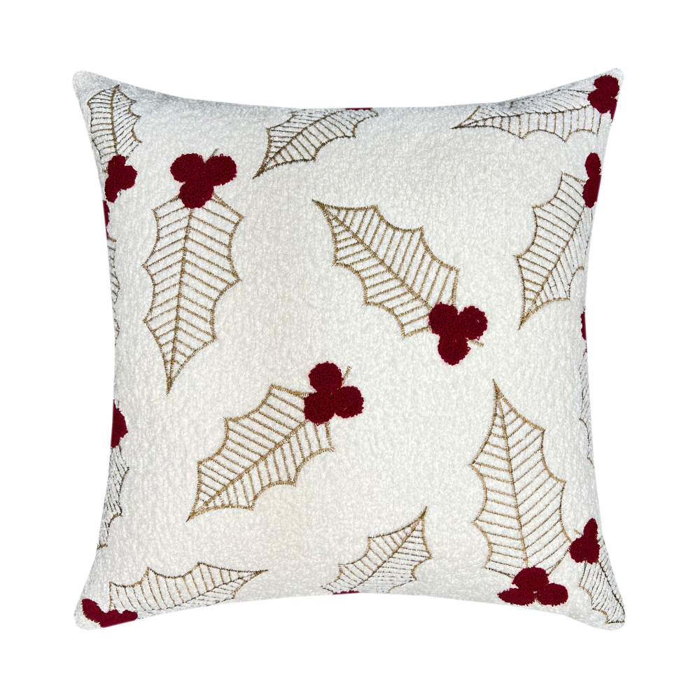 ALMOFADA EM BOUCLE BRANCO COM BORDADO – 50CM X 50CM