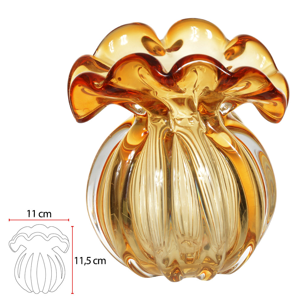 VASO DECORATIVO VIDRO TIPO MURANO (AMBAR) 11,5X11X9CM