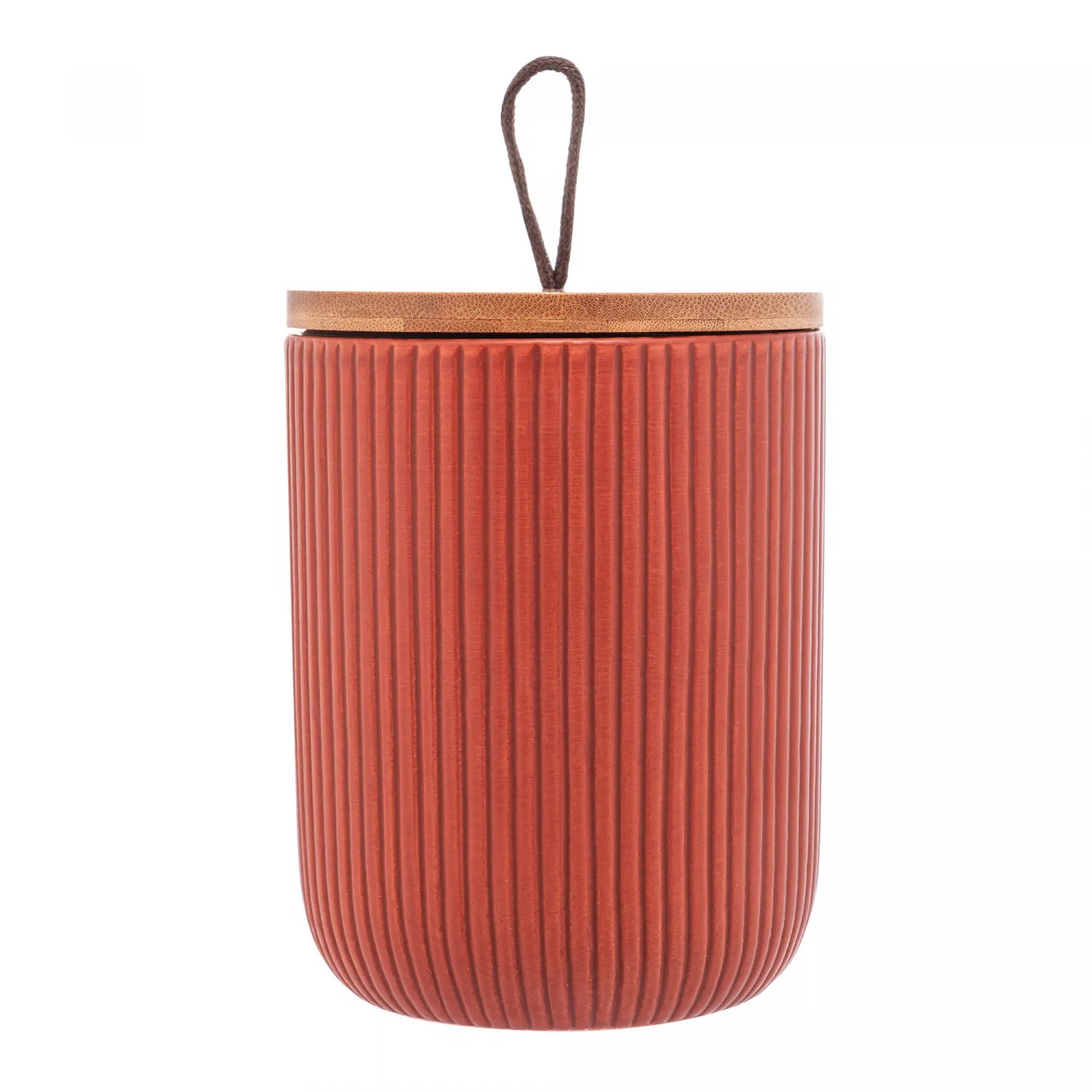 POTICHE COM TAMPA EM BAMBU E PEGADOR DE CORDA LINES TERRACOTA