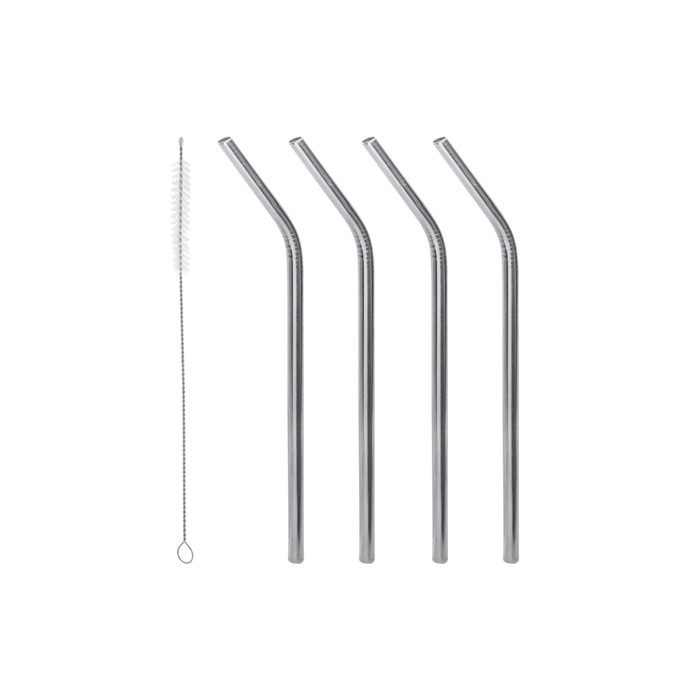 CONJUNTO 4 CANUDOS DE AÇO INOX REUTILIZAVEIS COM ESCOVA 21,5CM