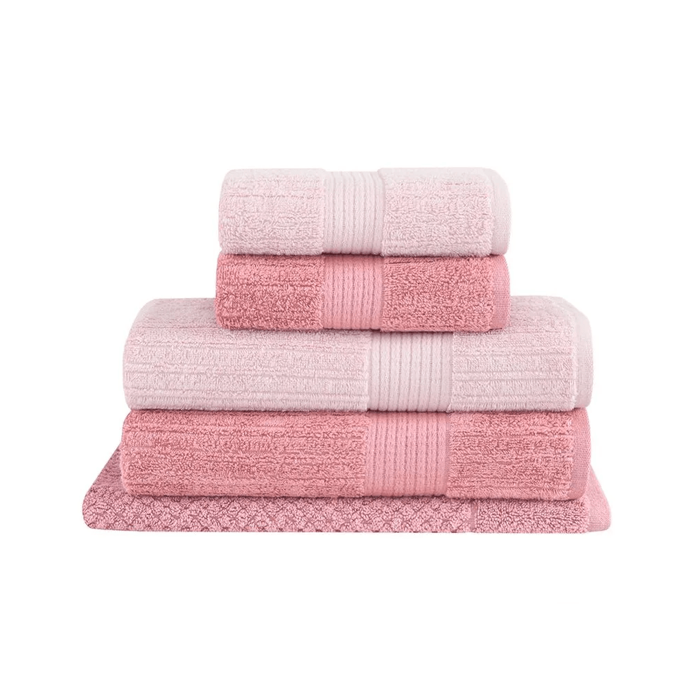 JOGO DE TOALHAS 5 PEÇAS FIO PENTEADO CANELADO ROSA PÉTALA – 70CM X 1,40M
