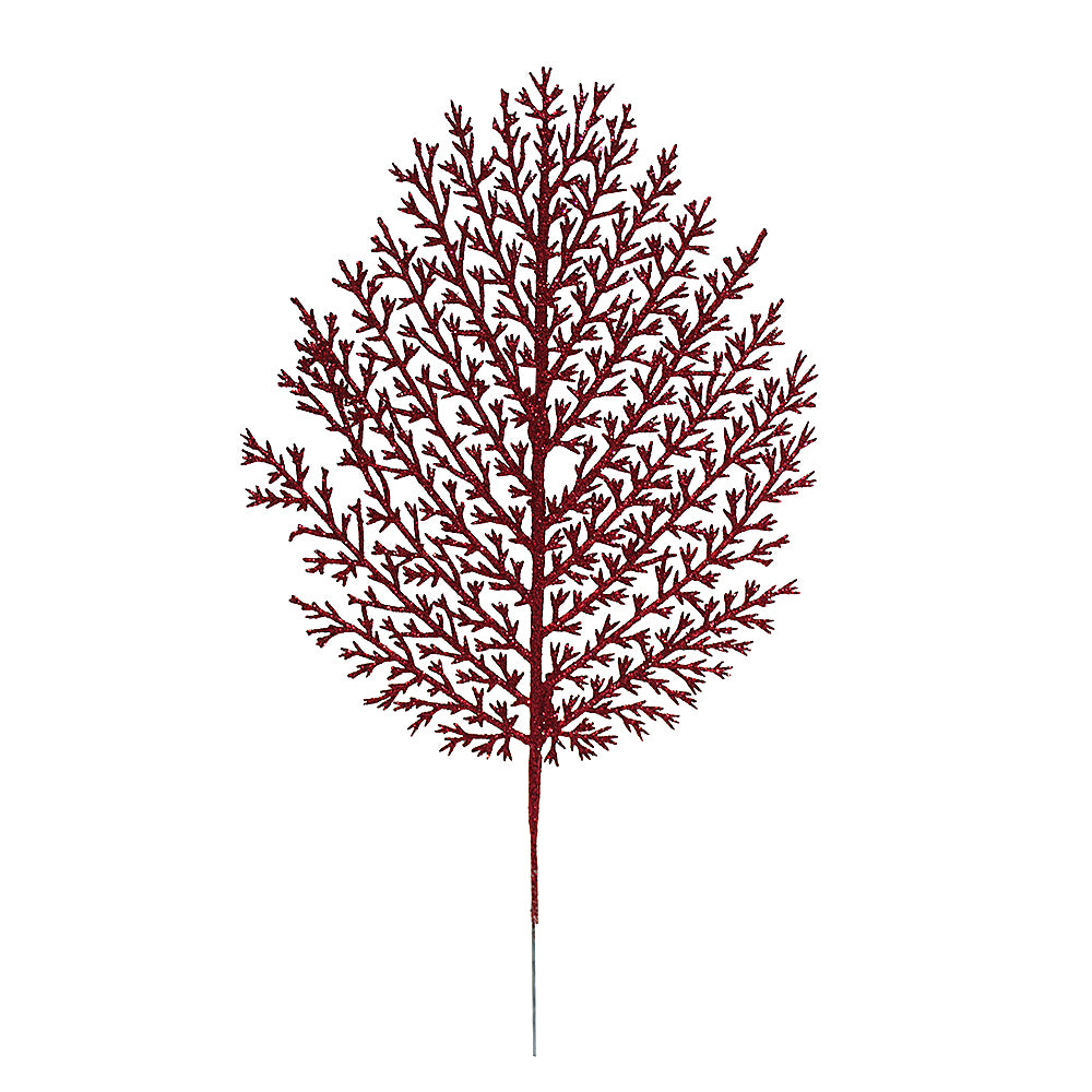 HASTE FOLHA DE SAMAMBAIA VERMELHO COM GLITTER 27CM