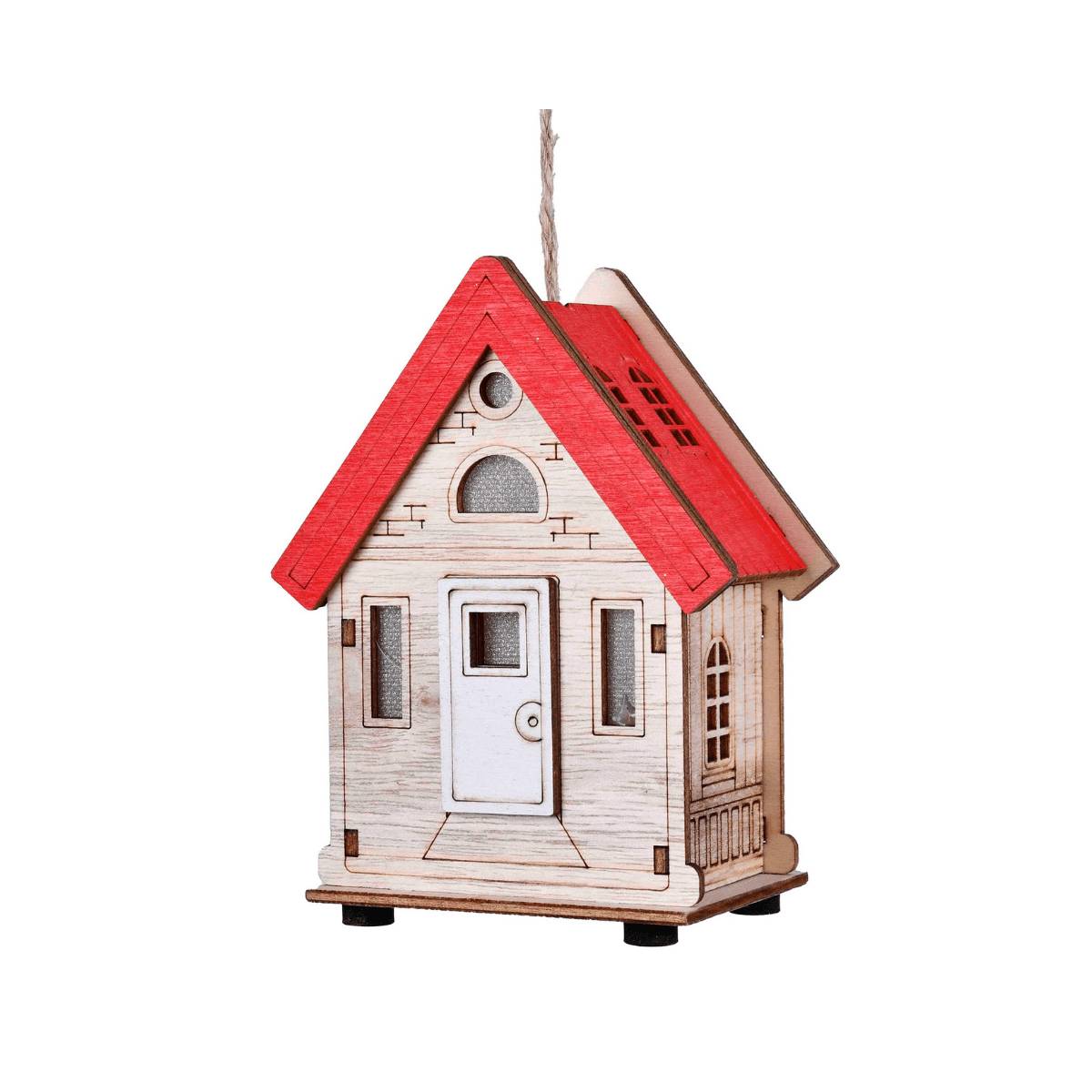 CASINHA DE MADEIRA COM LED 12CM VERMELHO