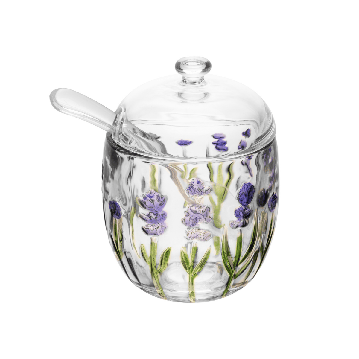 ACUCAREIRO COM COLHER E TAMPA LAVANDA HAND PAINTING CRISTAL