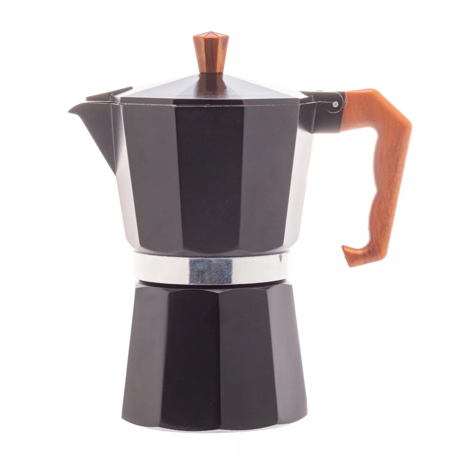 CAFETEIRA ITALIANA DE ALUMÍNIO 6 DOSES COM CABO EM PLÁSTICO PRETA FOSCA 300ML