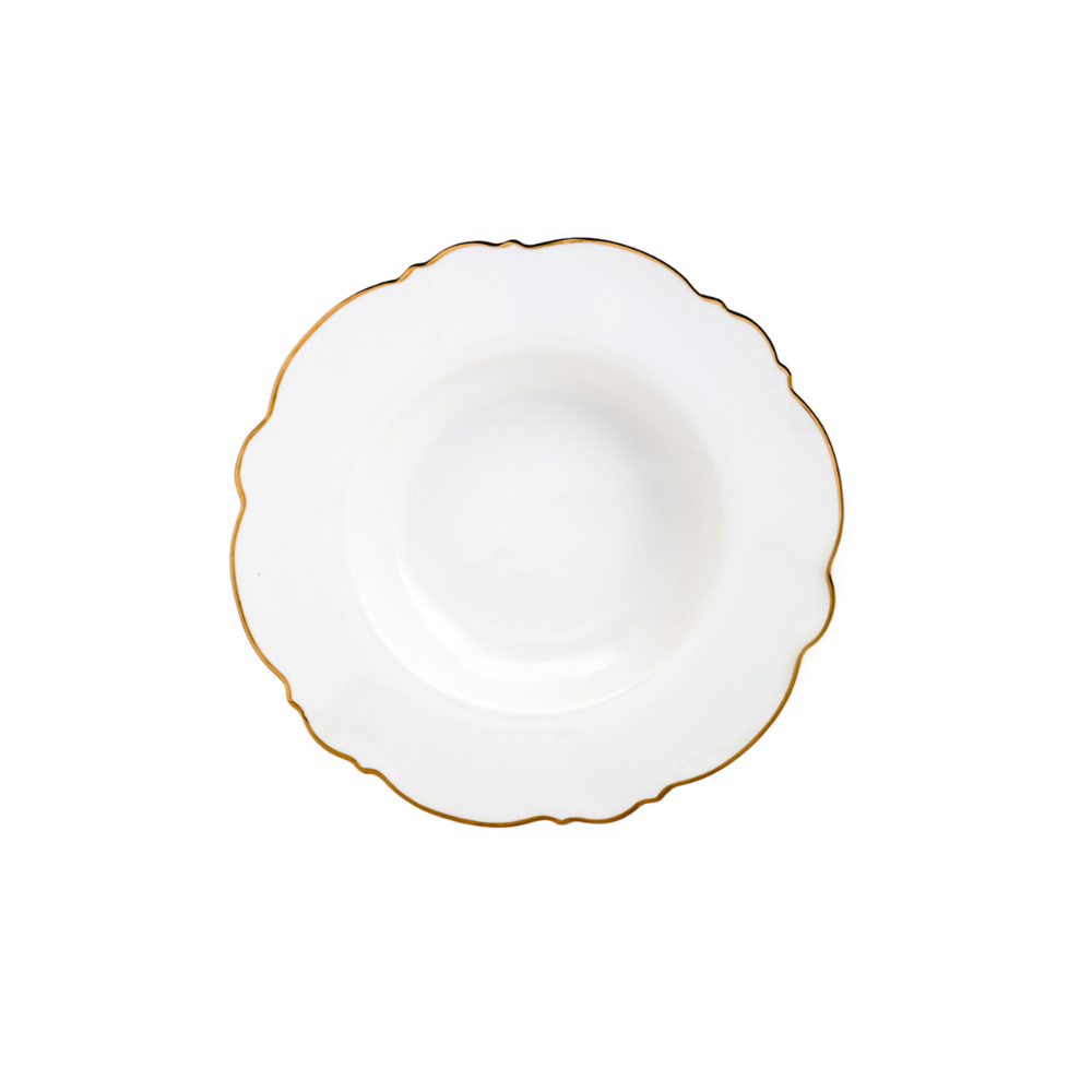 APARELHO DE JANTAR 42 PECAS PORCELANA MALDIVAS BRANCO COM FIO DE OURO