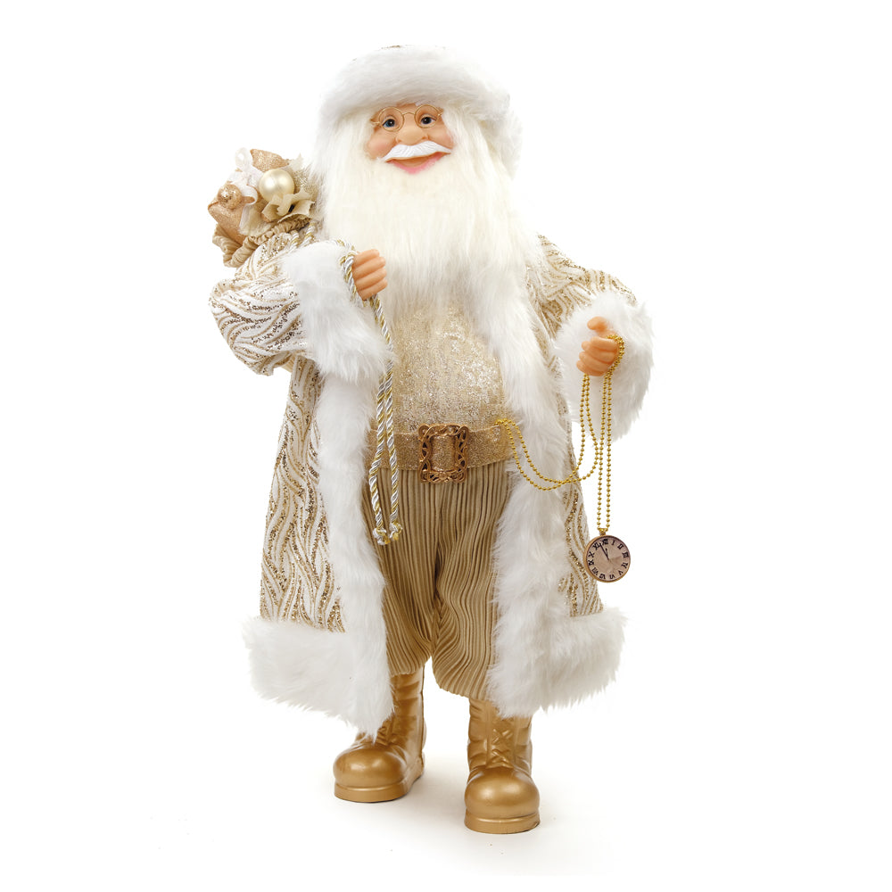 PAPAI NOEL COM SACO DE PRESENTES OURO/CREME 61CM