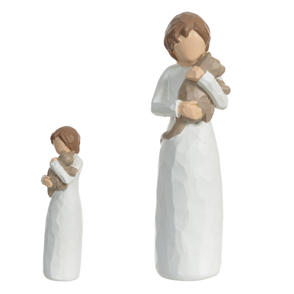 ESCULTURA DECORATIVA RESINA MULHER E GATO (COLORIDO) 13cm 4d