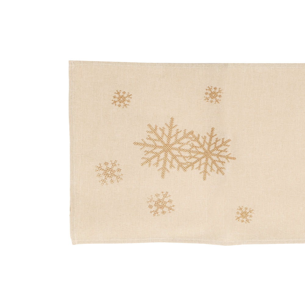 CAMINHO DE MESA COM FLOCOS DE NEVE BEGE 35CMx173CM
