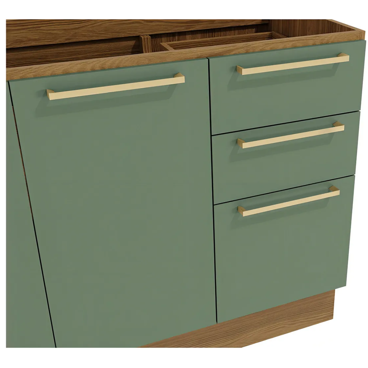 BALCÃO PARA PIA 2 PORTAS 3 GAVETAS – NOGUEIRA FOSCO/VERDE OLIVA 120CM