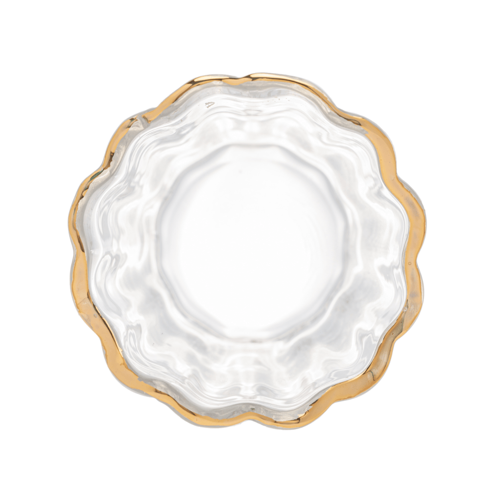 VASO DE VIDRO COM BORDA DOURADA - 10CM X 30CM