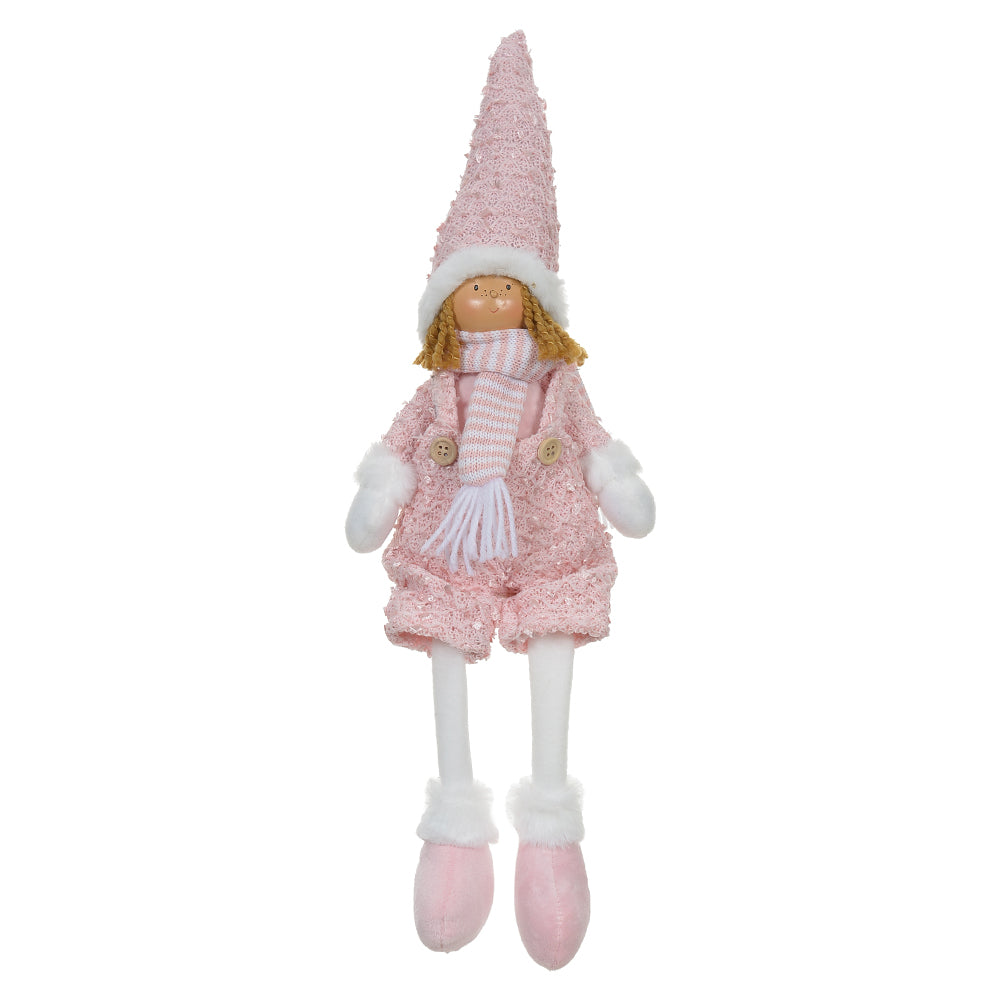 BONECO DE NATAL MENINO SENTADO ROSA 50CM