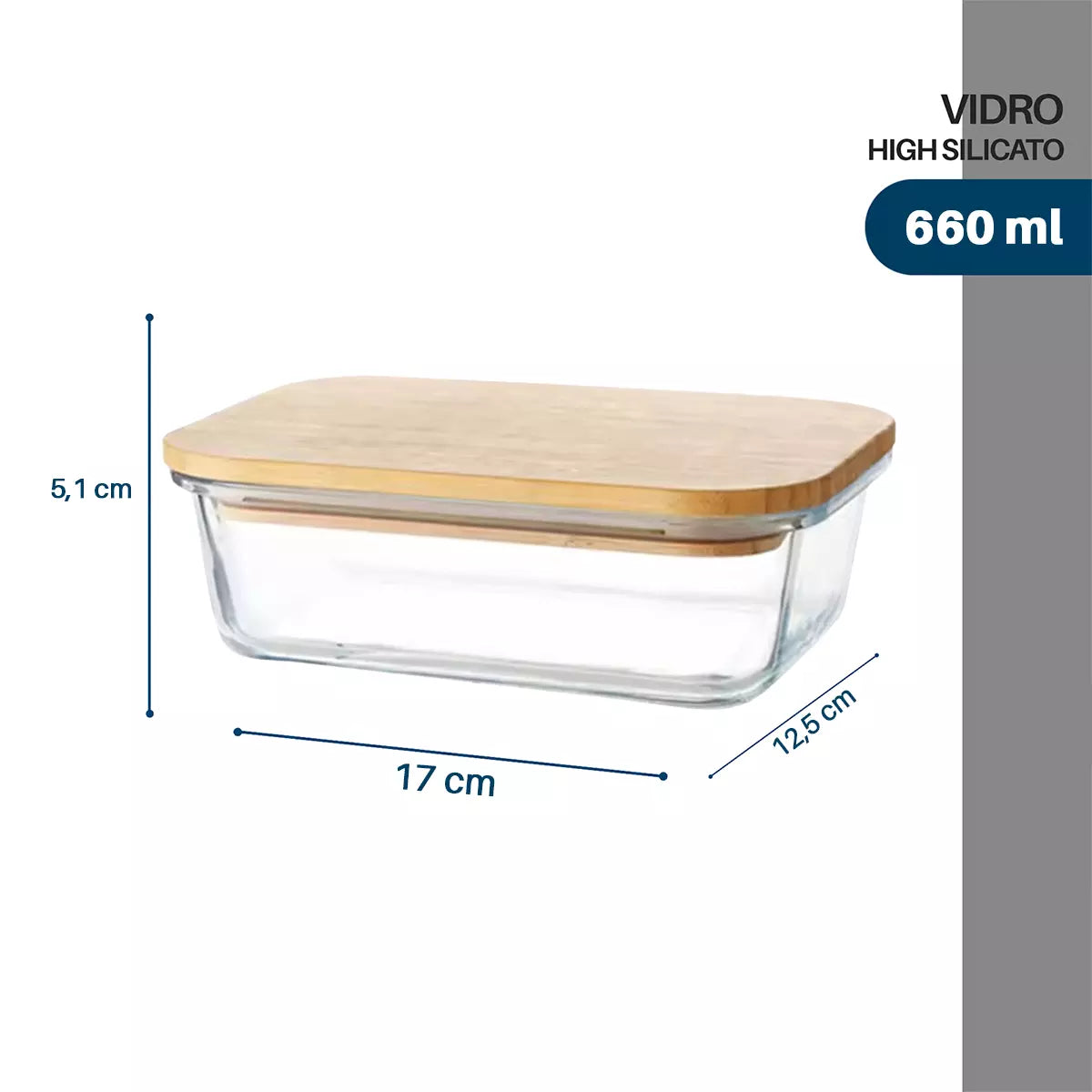 POTE HERMÉTICO DE VIDRO COM TAMPA DE BAMBU 660ML